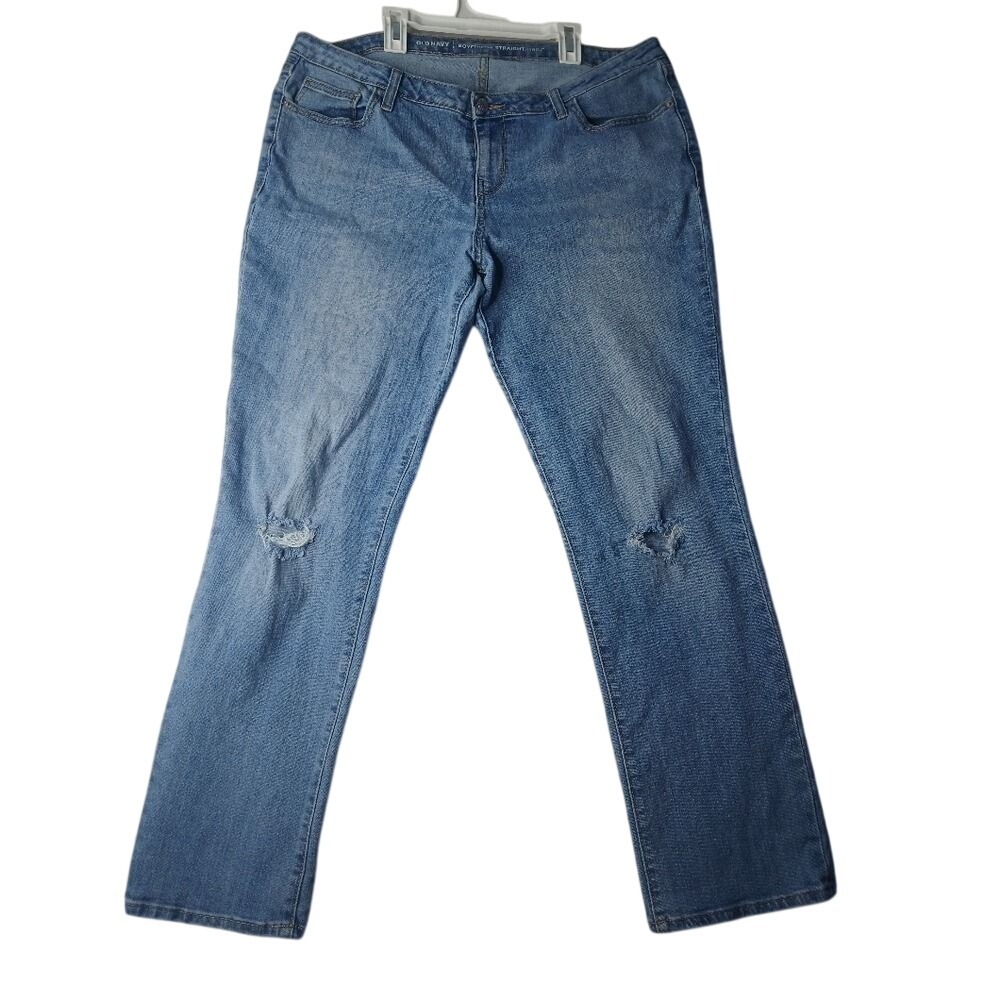 Old Navy Boyfriend Straight Jeans‎ Women 14 Regular Blue Distressed Ripped Knee